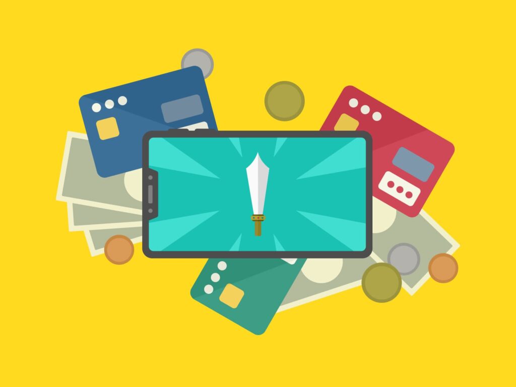 スマホ画面にゲームが映っているイラスト