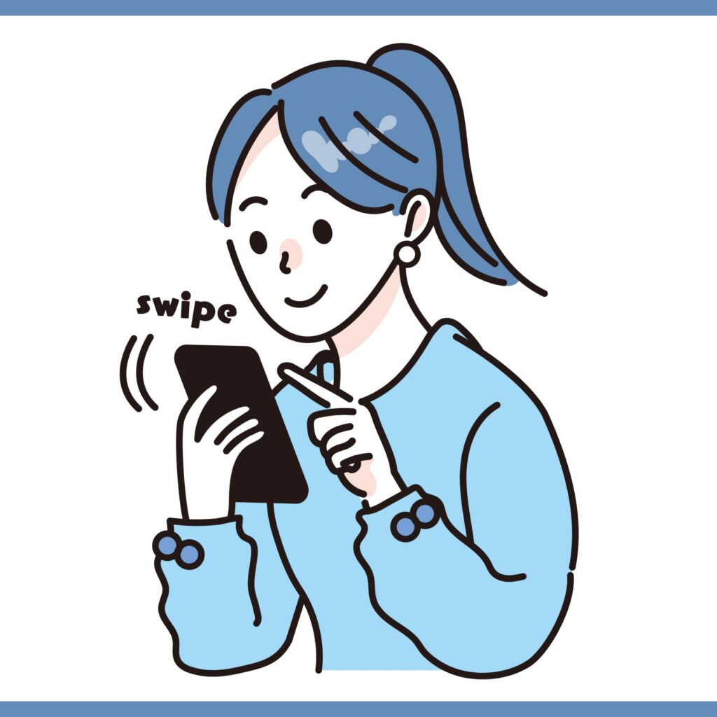 スマホゲームをしている女性のイラスト