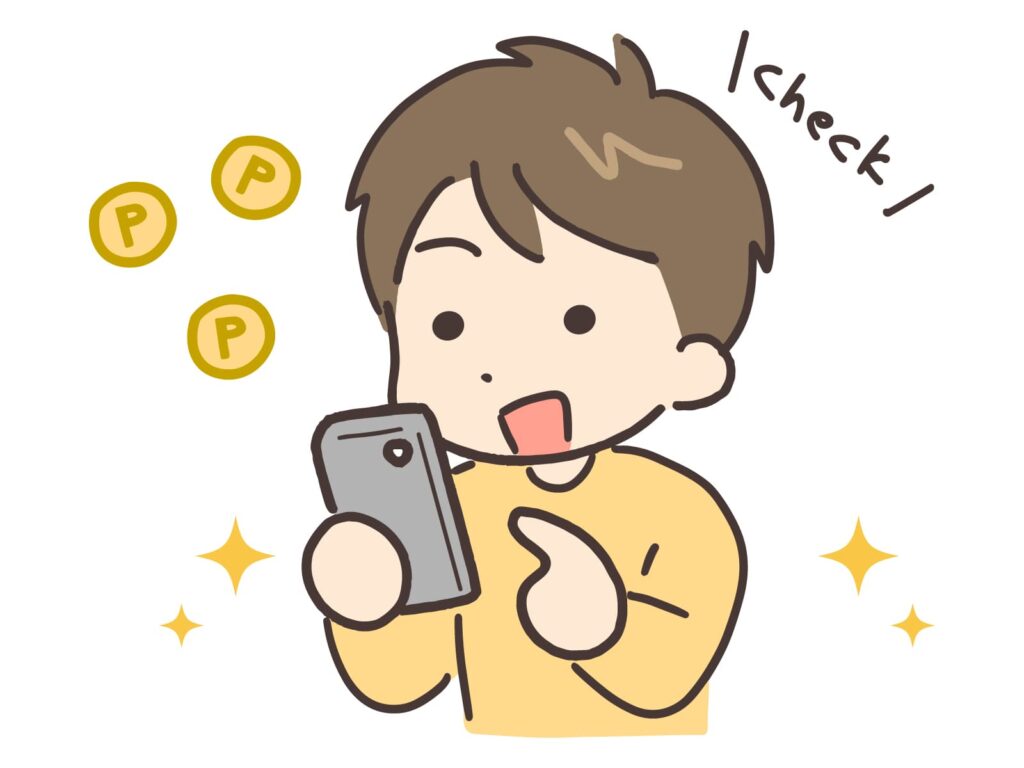 チェックしてポイントを獲得している男性のイラスト