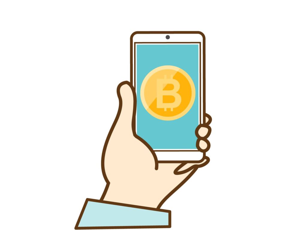 スマホにビットコインのマークがあるイラスト