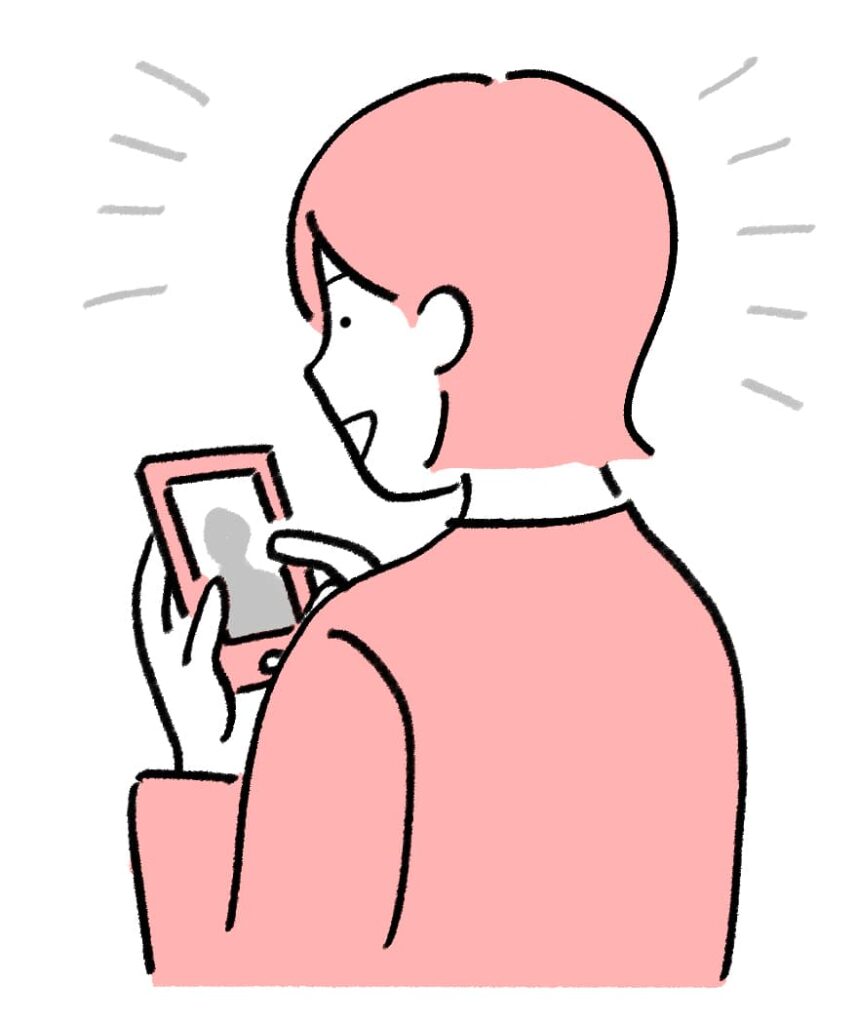 スマホに向かって話をしている女性のイラスト