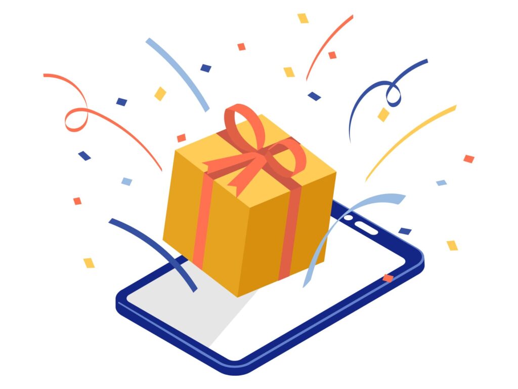 プレゼントとスマホのイラスト