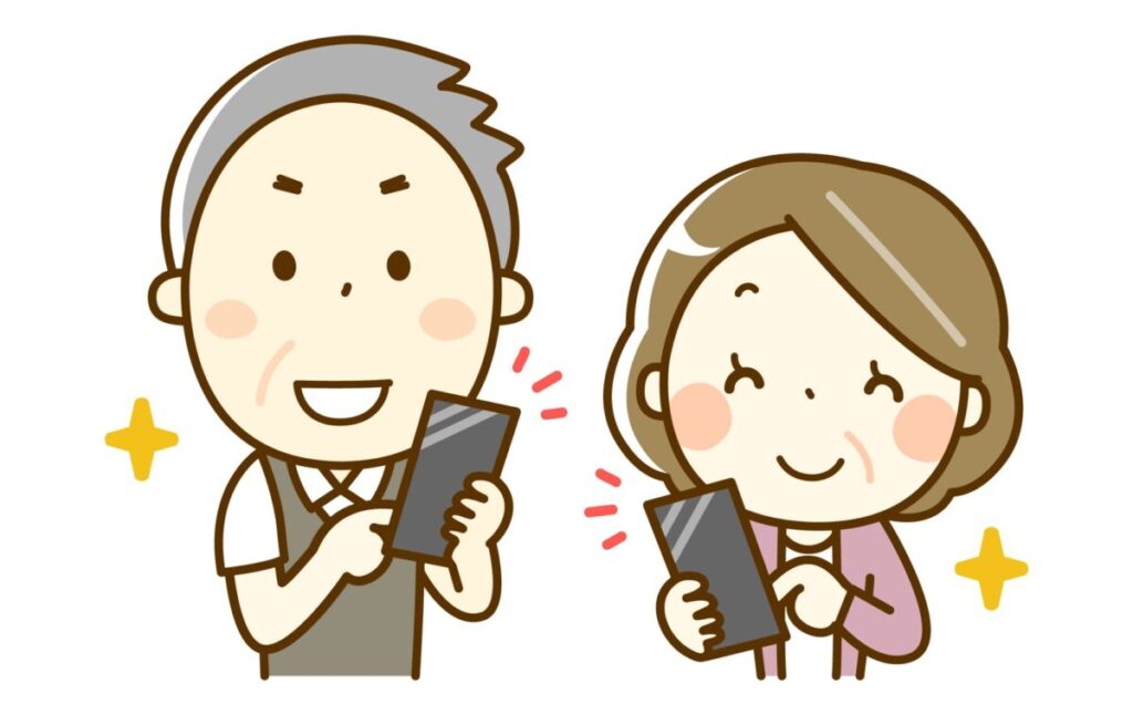 スマホを使うシニアのイラスト