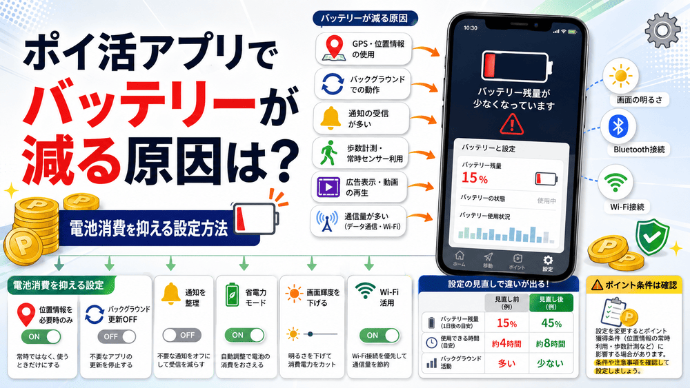 ポイ活アプリでバッテリーが減る原因のアイキャッチ画像