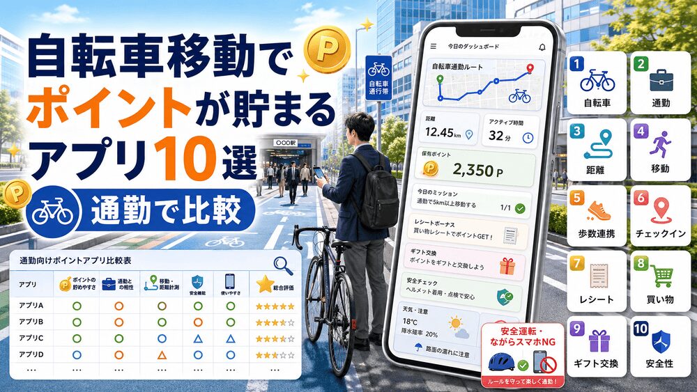 自転車移動でポイントが貯まるアプリのアイキャッチ画像
