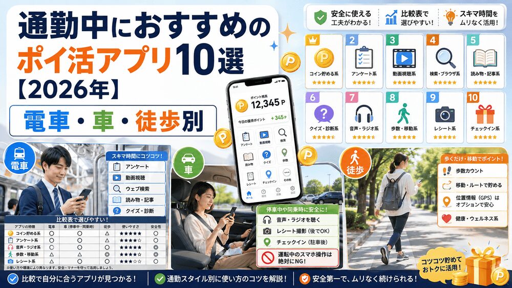 通勤中におすすめのポイ活アプリのアイキャッチ画像