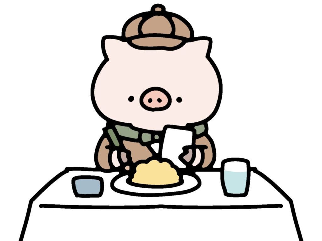 ブタが調査しているイラスト